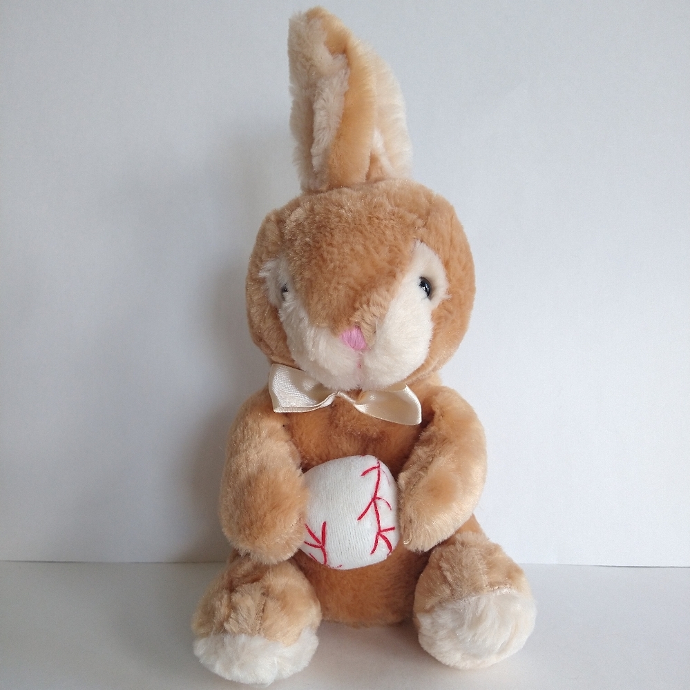 Dan Dee Bunny Rabbit with Baseball and Bow Tan Brown 12" Easter Plush Animal